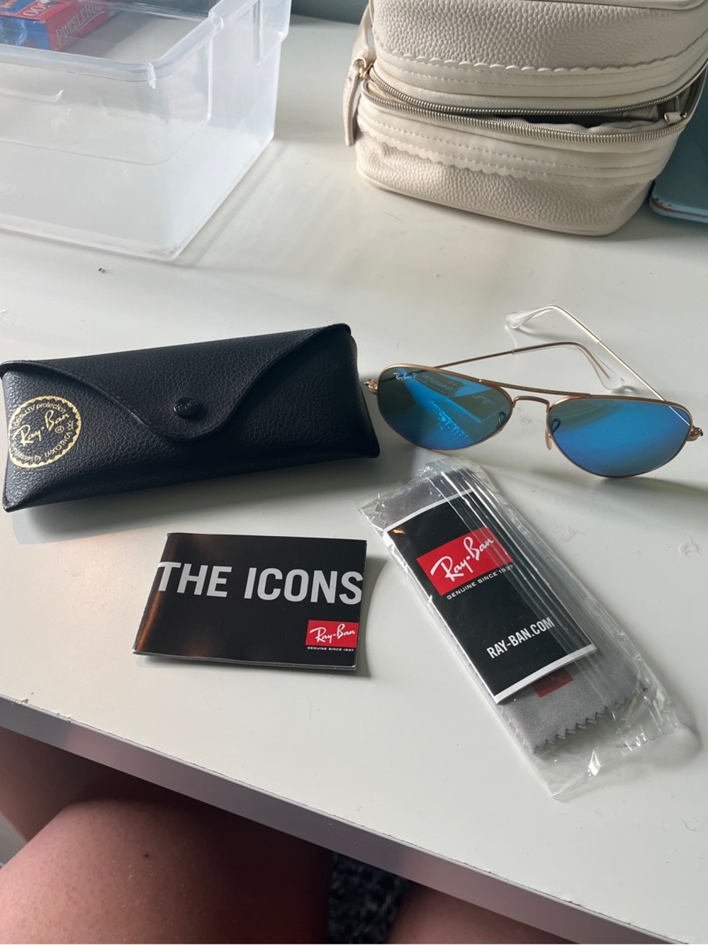 Ray-Ban Gold Frame Aviators with Blue Lenses